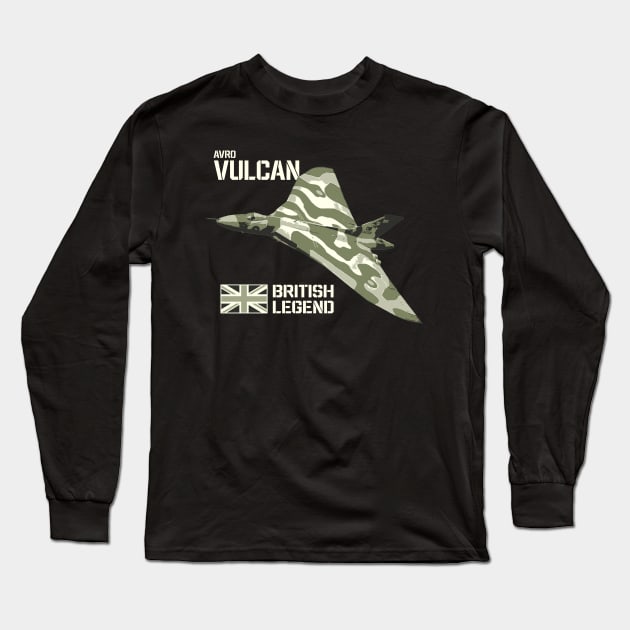 Avro Vulcan Bomber Jet Aircraft RAF UK Plane British Legend Merch Long Sleeve T-Shirt by BeesTeez